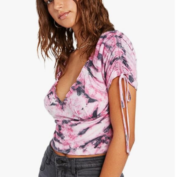 VOLCOM Women's Tiedoll Wave Short Sleeve Top Size M In Black White - Picture 3 of 7